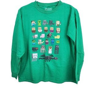 JINX MOJANG MINECRAFT Boys Minifigure Green Long-Sleeve‎ T-Shirt Youth SZ XL